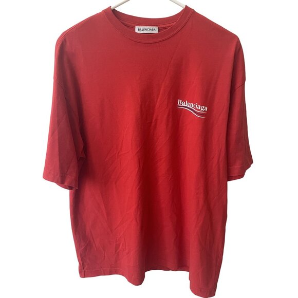 Balenciaga Red Logo T-Shirt XS Cotton Crewneck Short Sleeve Made In Portugal - Picture 1 of 8